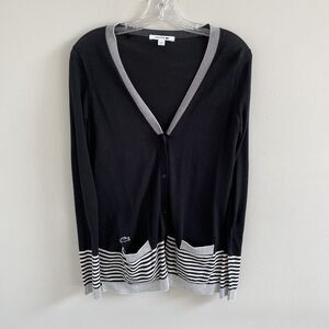 LACOSTE  Black Button Cardigan Sweater 100% Cotton Pockets Croc Logo Size 36